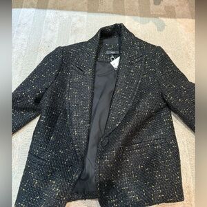 DREW Blazer black tweed jacket with gold thread